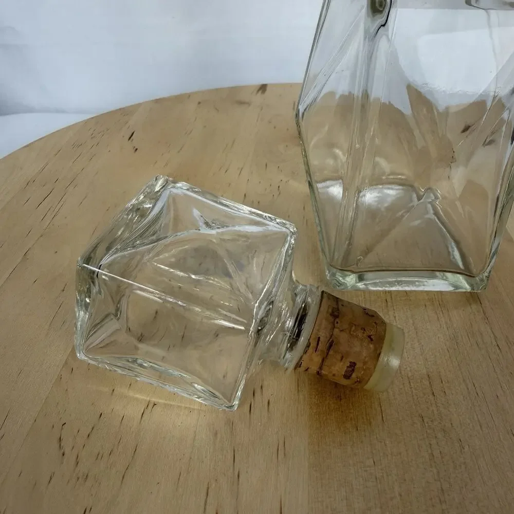 Mid-Century Modern Triangular Design Liquor Bottle/Decanter Clear Glass 12